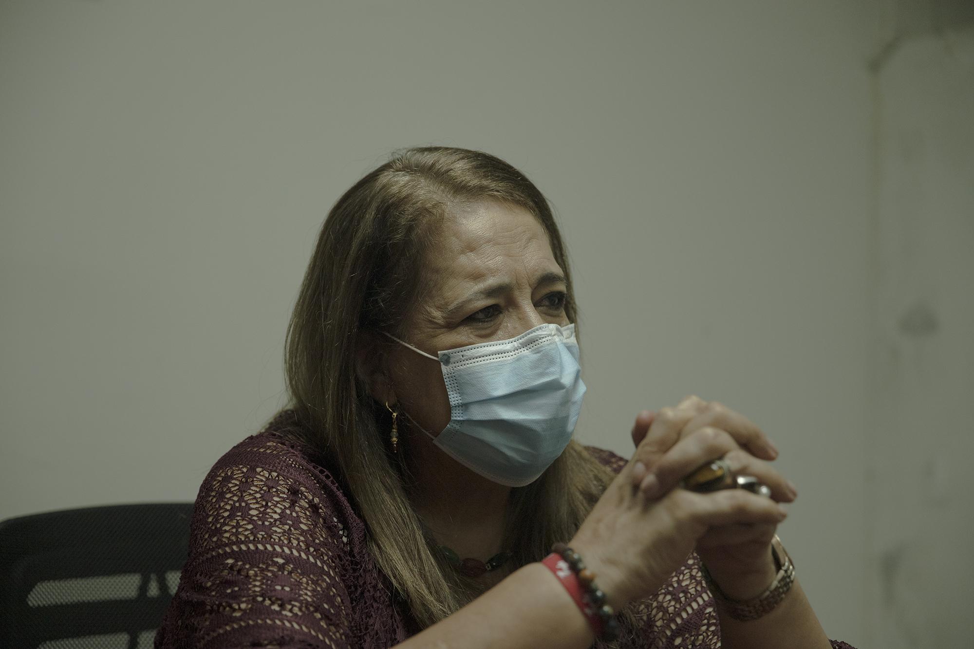 Nidia Díaz, jefa de la bancada legislativa del FMLN, durante la entrevista con El Faro en mayo de 2020. Foto de El Faro: Carlos Barrera.