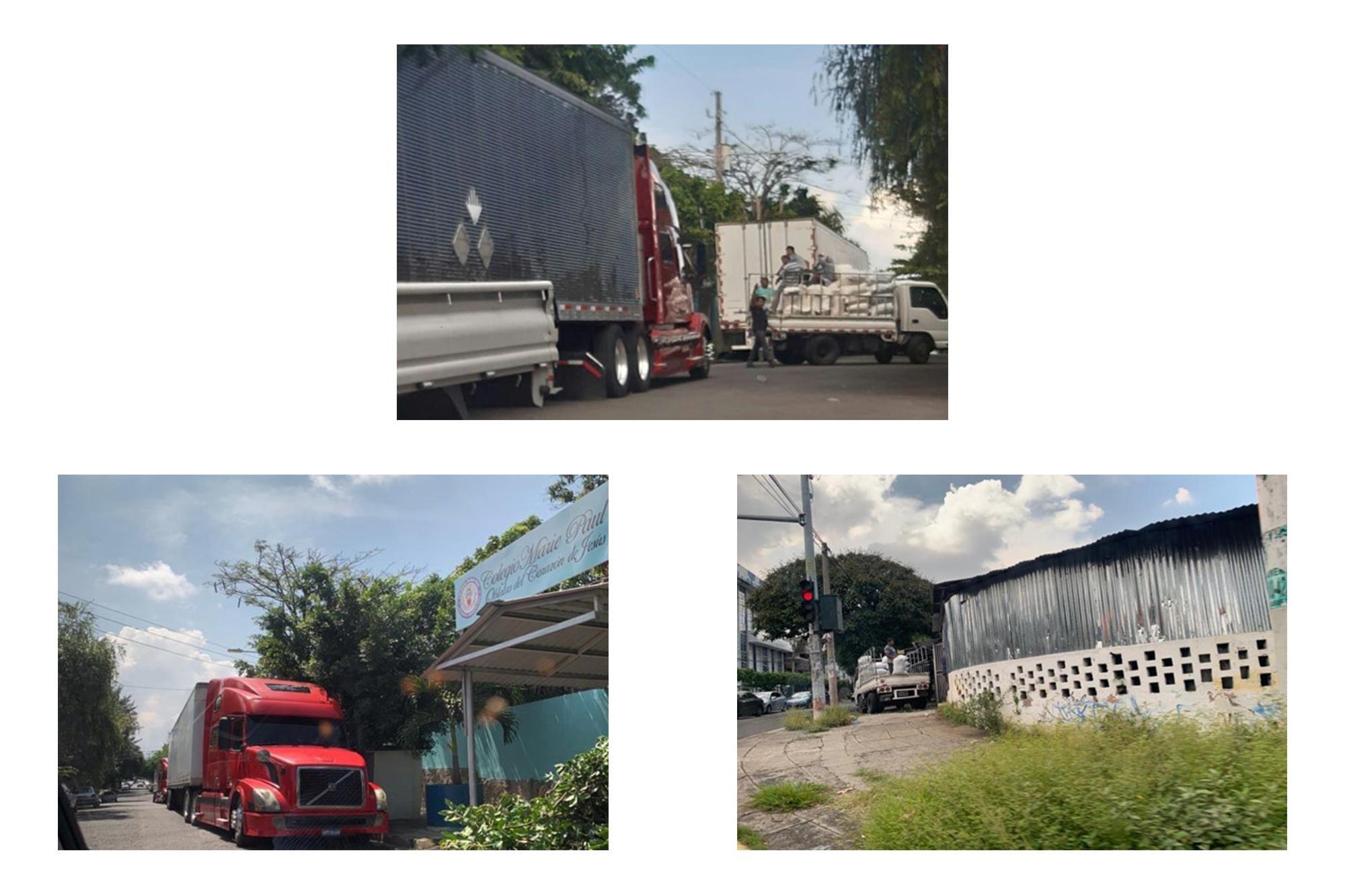 Top and bottom-right: Sacks of food as they leave Mariona Prison and their arrival at the Martínez Arévalo family warehouse. Bottom-left: Another private truck used to transport the emergency food supplies. Photos from Operationl Cathedral case file.