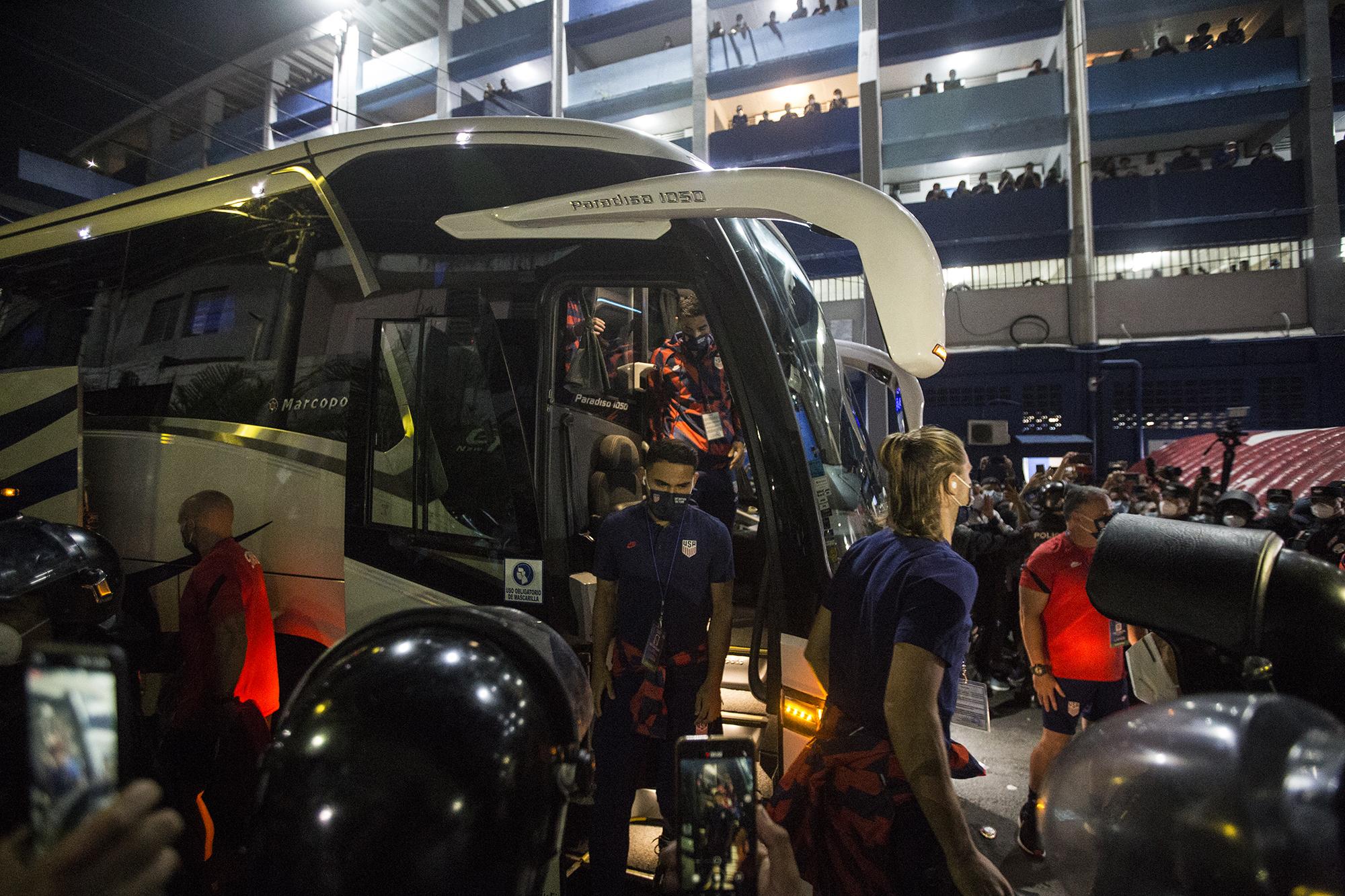 Cristian Roldán arrives at the stadium 20 minutes after his brother. Fans lob insults at him and the other U.S. players: “Cristian, fucking racist,” yelled one Salvadoran fan when Roldán stepped off the bus.