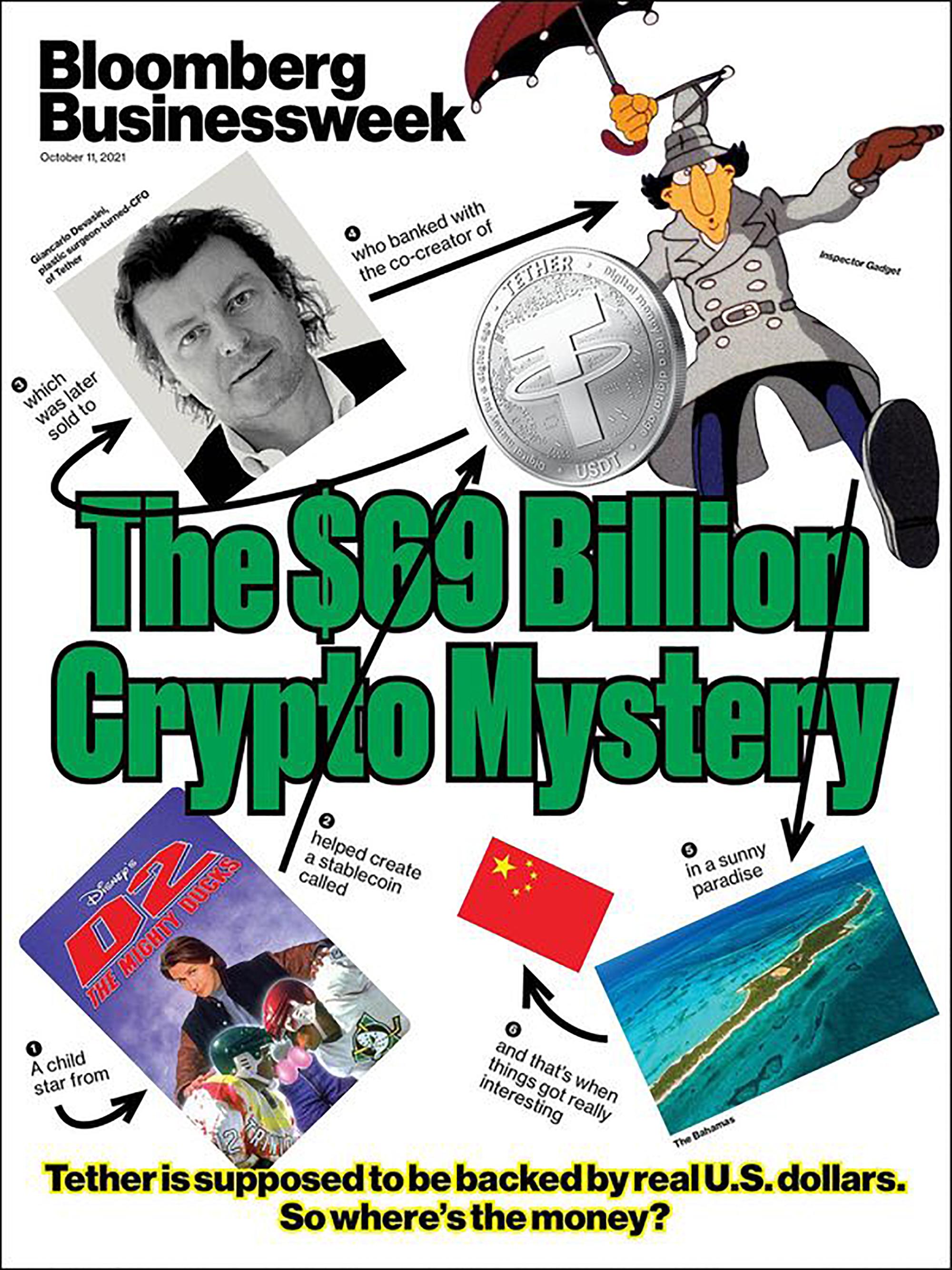 Giancarlo Devasini apareció en una portada de la revista Bloomberg de octubre de 2021. El título consigna uno de los misterios que rodean a este empresario: ¿dónde están las reservas de dinero que respaldan su criptomoneda tether?