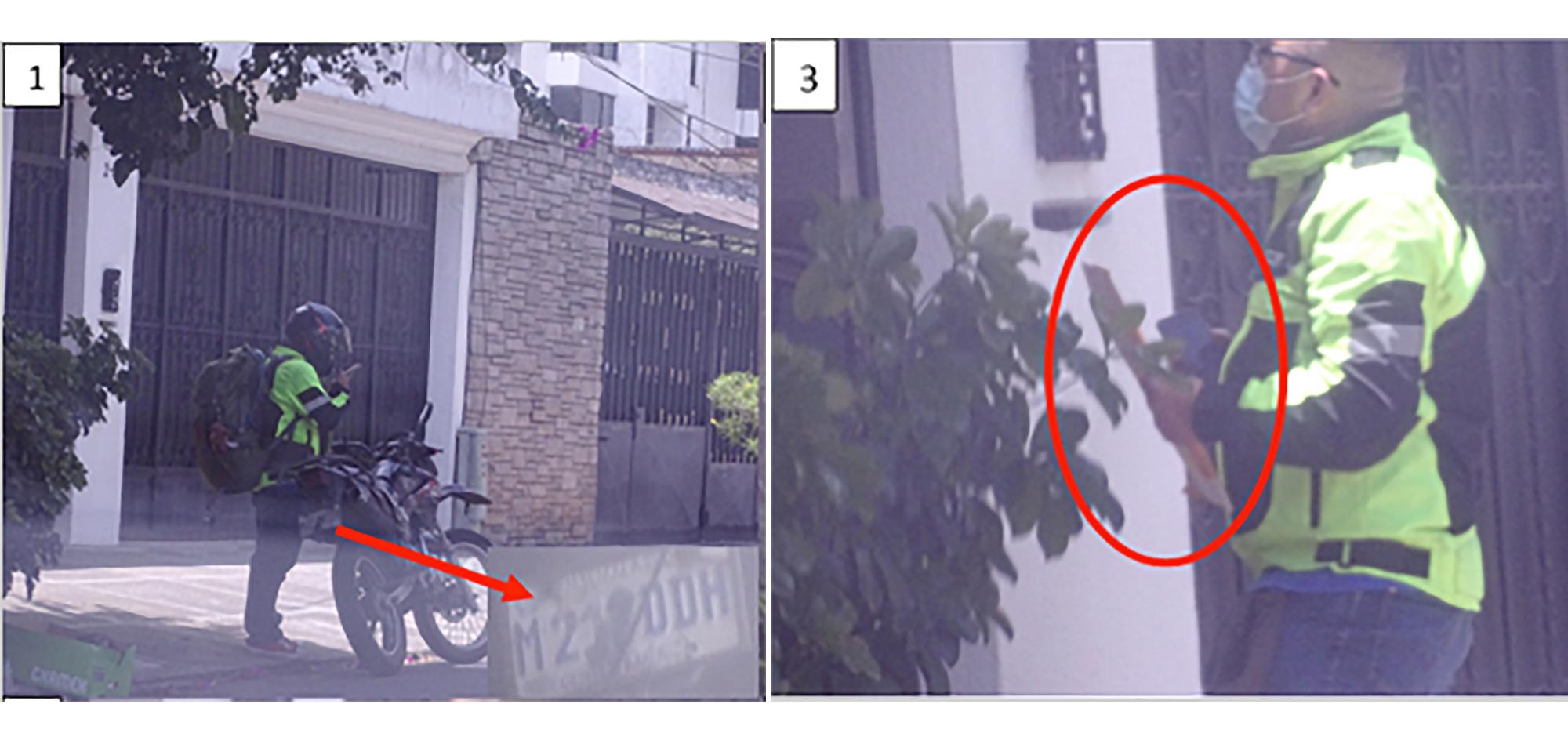 Images taken from a police report on surveillance conducted in July 2021 that documented the delivery of money from construction magnate Alejandro Matheu Escamilla to the former Communications Minister Alejandro Sinibaldi. Photo: El Faro