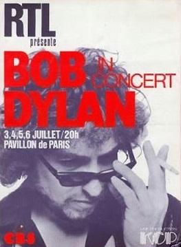 Cartel de la serie de conciertos de Bob Dylan en Paris en julio de 1978.