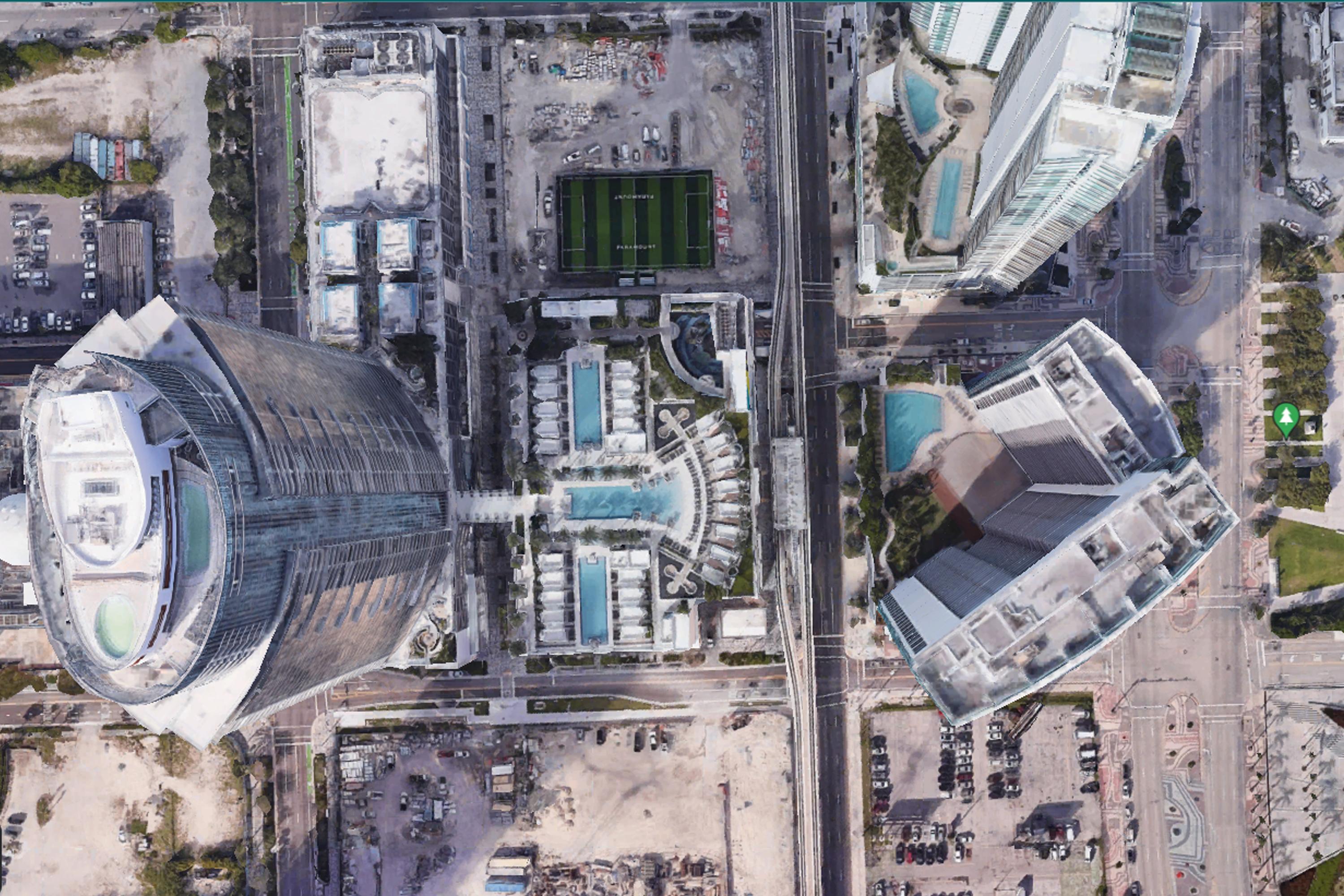 Vista aérea del Edificio Paramount Miami Worldcenter. Foto obtenida con Google Earth.