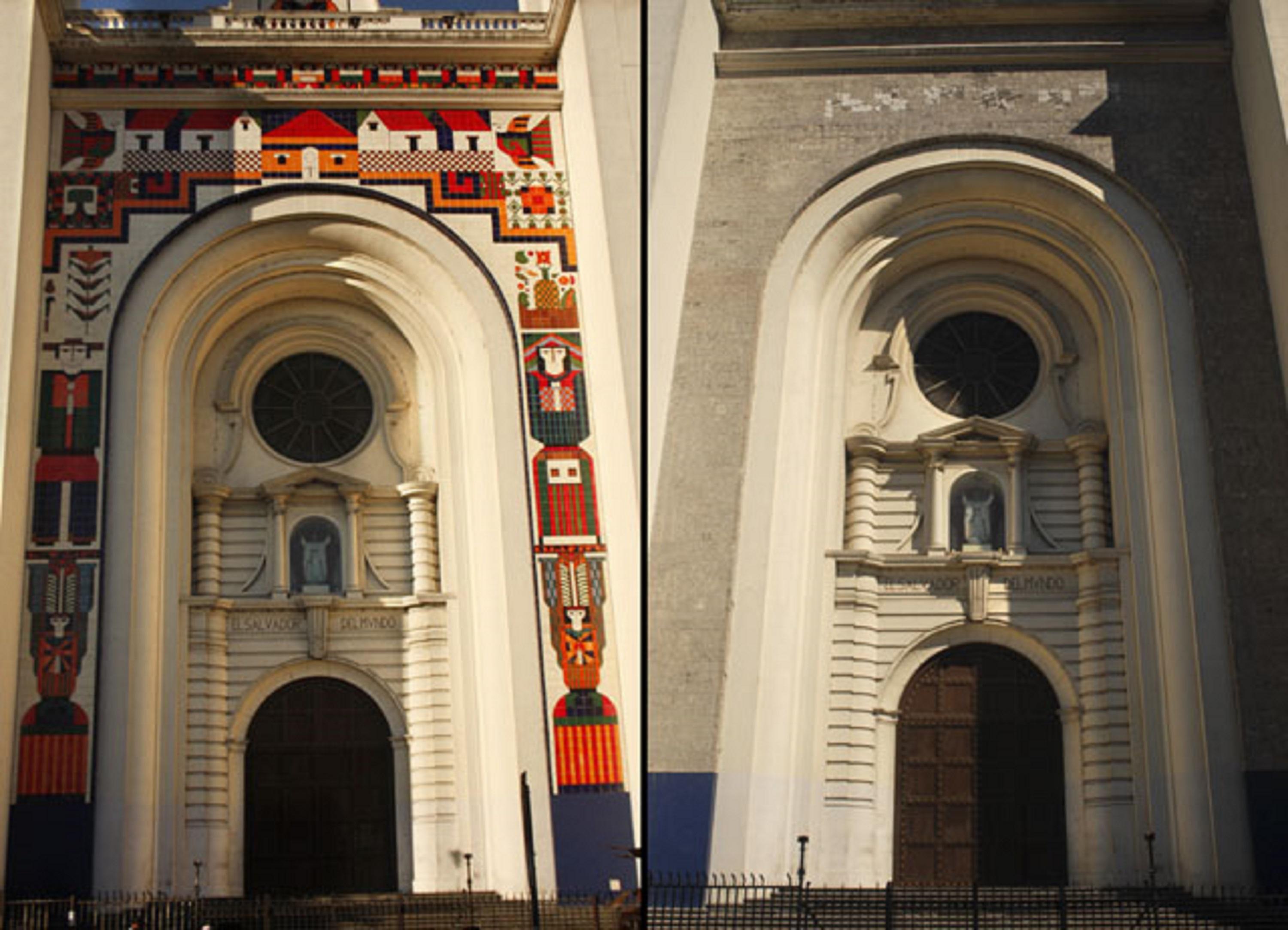 Comparativa de antes y después de la fachada de la Catedral Metropolitana de San Salvador. Foto de El Faro. 