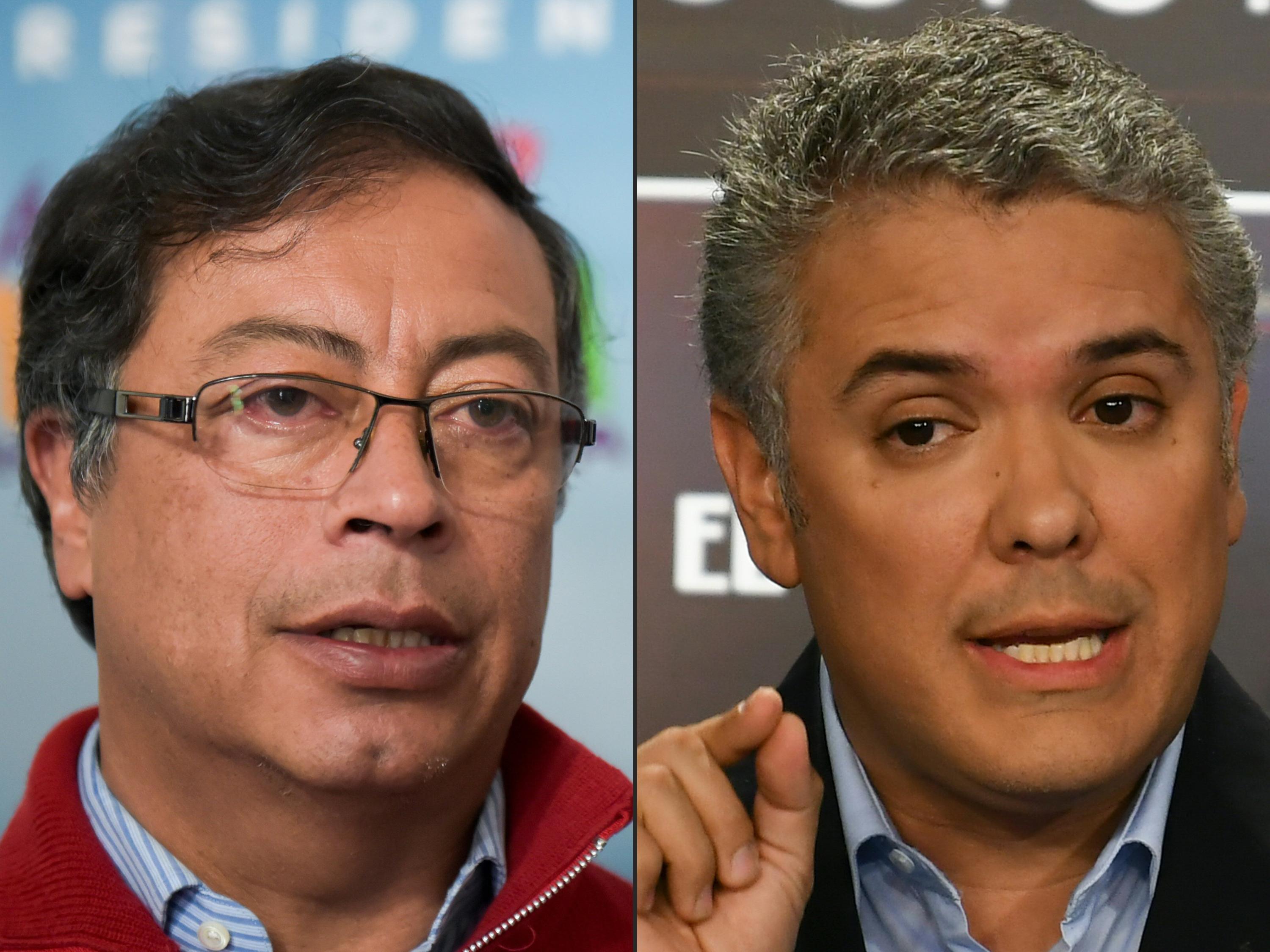 El próximo 17 de  junio, la presidencia colombiana se decidirá entre Gustavo Petro (izquierda) e Iván Duque (derecha). Foto: AFP/ Raúl Arboleda y Luis Acosta.