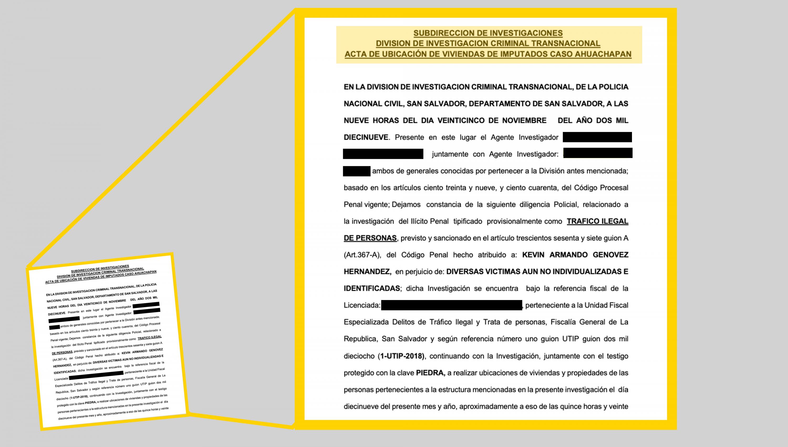Documento de la Subdirección de Investigaciones de la Policía sobre la investigación por tráfico de personas contra Kevin Genovés. 