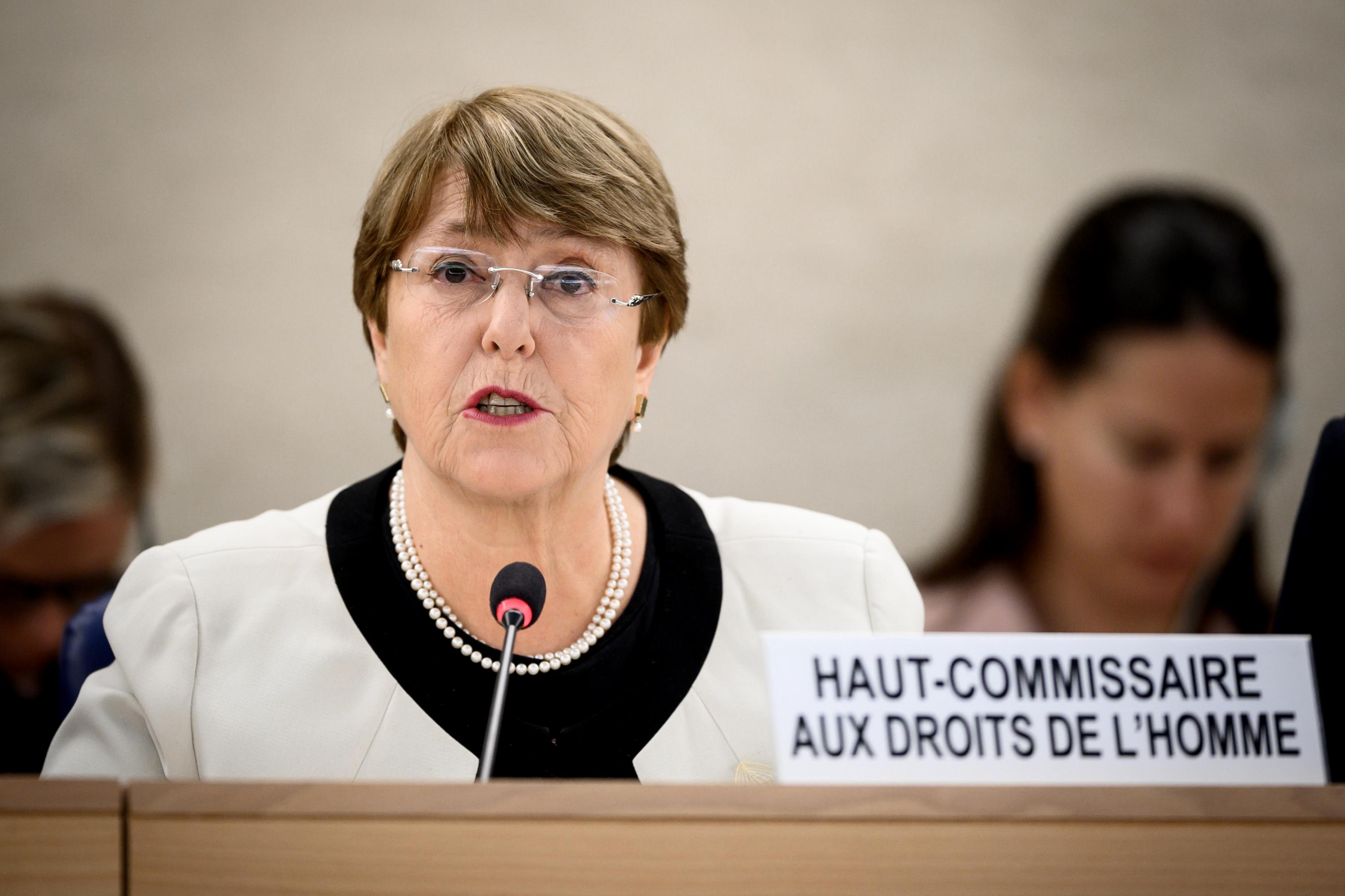 La alta comisionada para derechos humanos de Naciones Unidas, Michelle Bachelet, durante la presentación de su reporte anual ante miembros del consejo de derechos humanos de la ONU, el 6 de marzo de 2019, en Ginebra. Foto: Fabrice Coffrini/ AFP 
