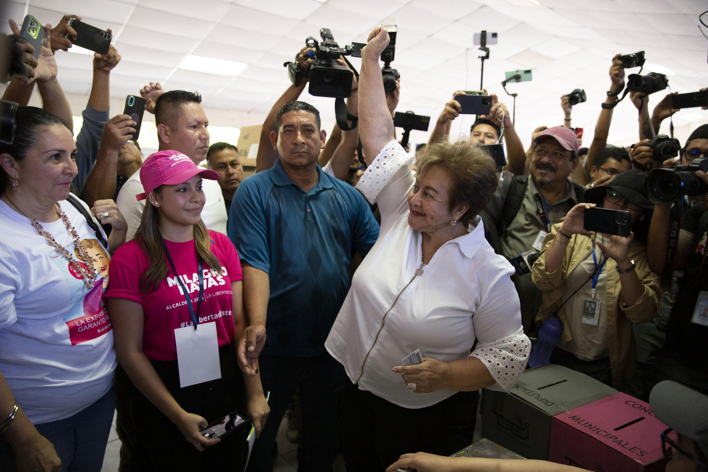 Milagro Navas of right-wing party Arena on Mar. 3, 2024, voting day for the municipal elections. She defeated Nayib Bukele