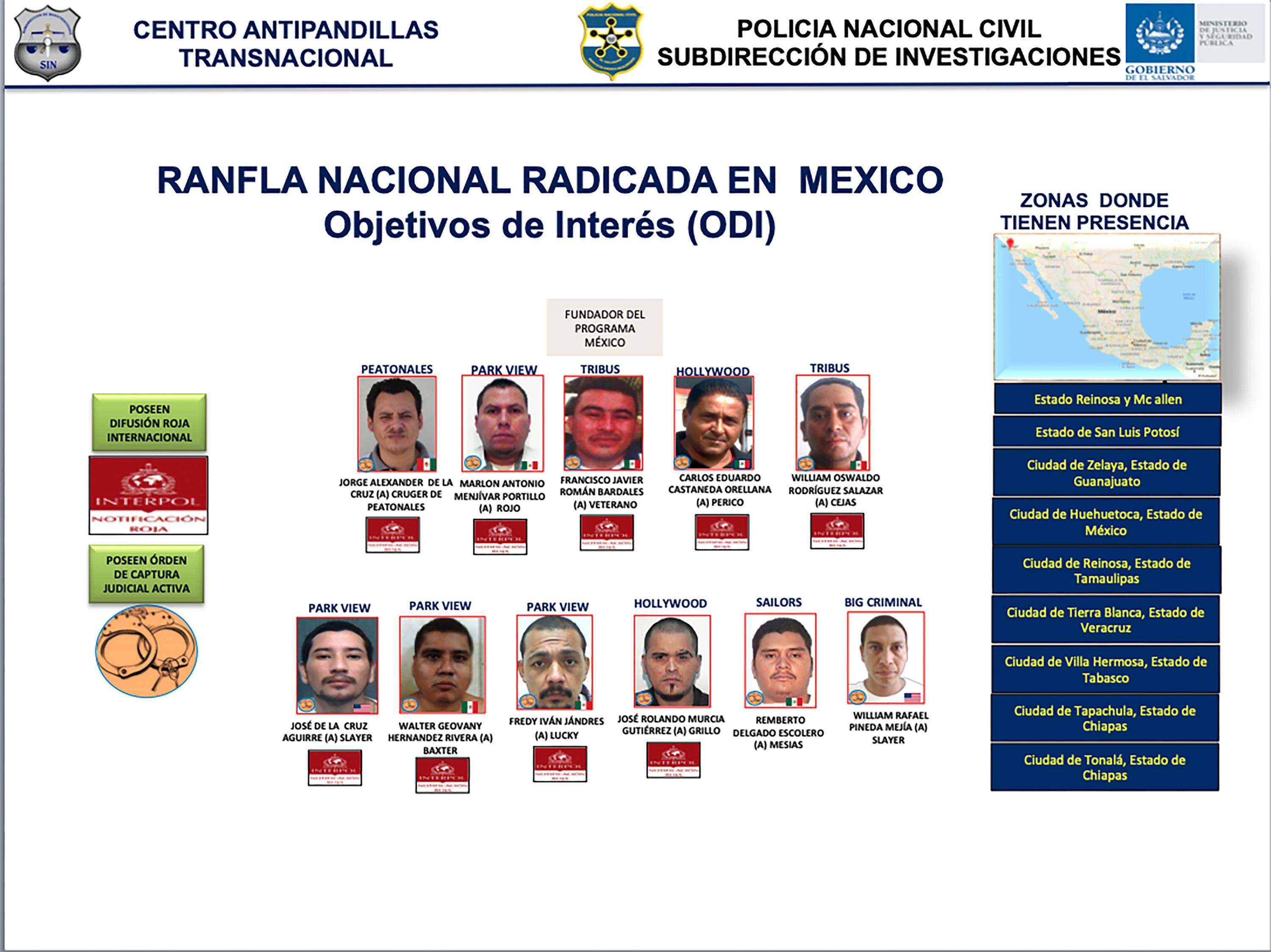 Documento del Centro Antipandillas Transnacional con sede en El Salvador que perfila a los ranfleros de la MS-13 que estaban en México. 