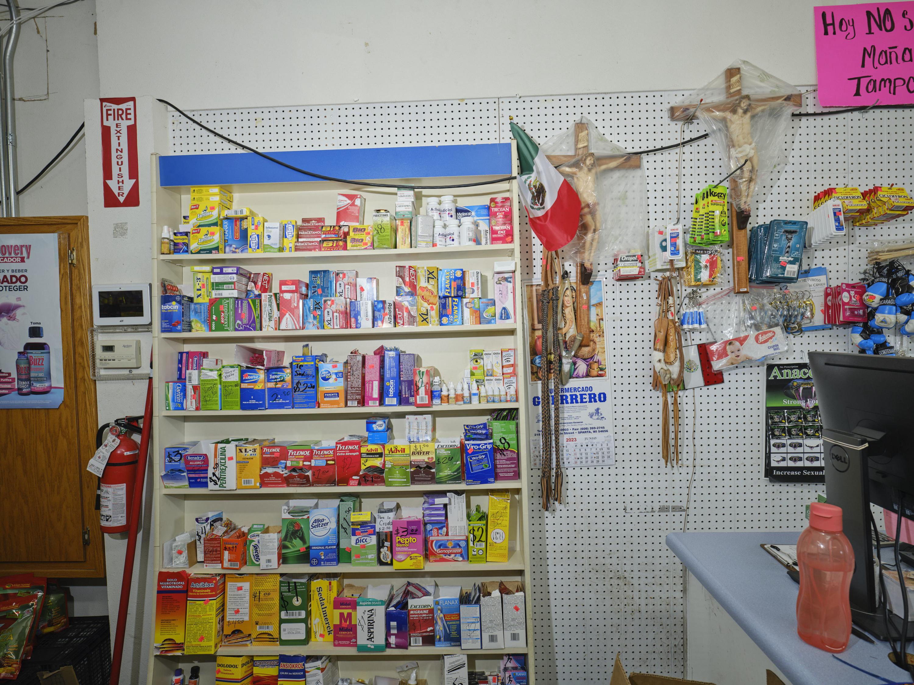 Immigrant dairy workers from around Sparta, Wisconsin, regularly visit Supermercado Guerrero to buy groceries and painkillers, cash their checks and wire money to relatives in Mexico and Central America. Caleb Santiago Alvarado for ProPublica