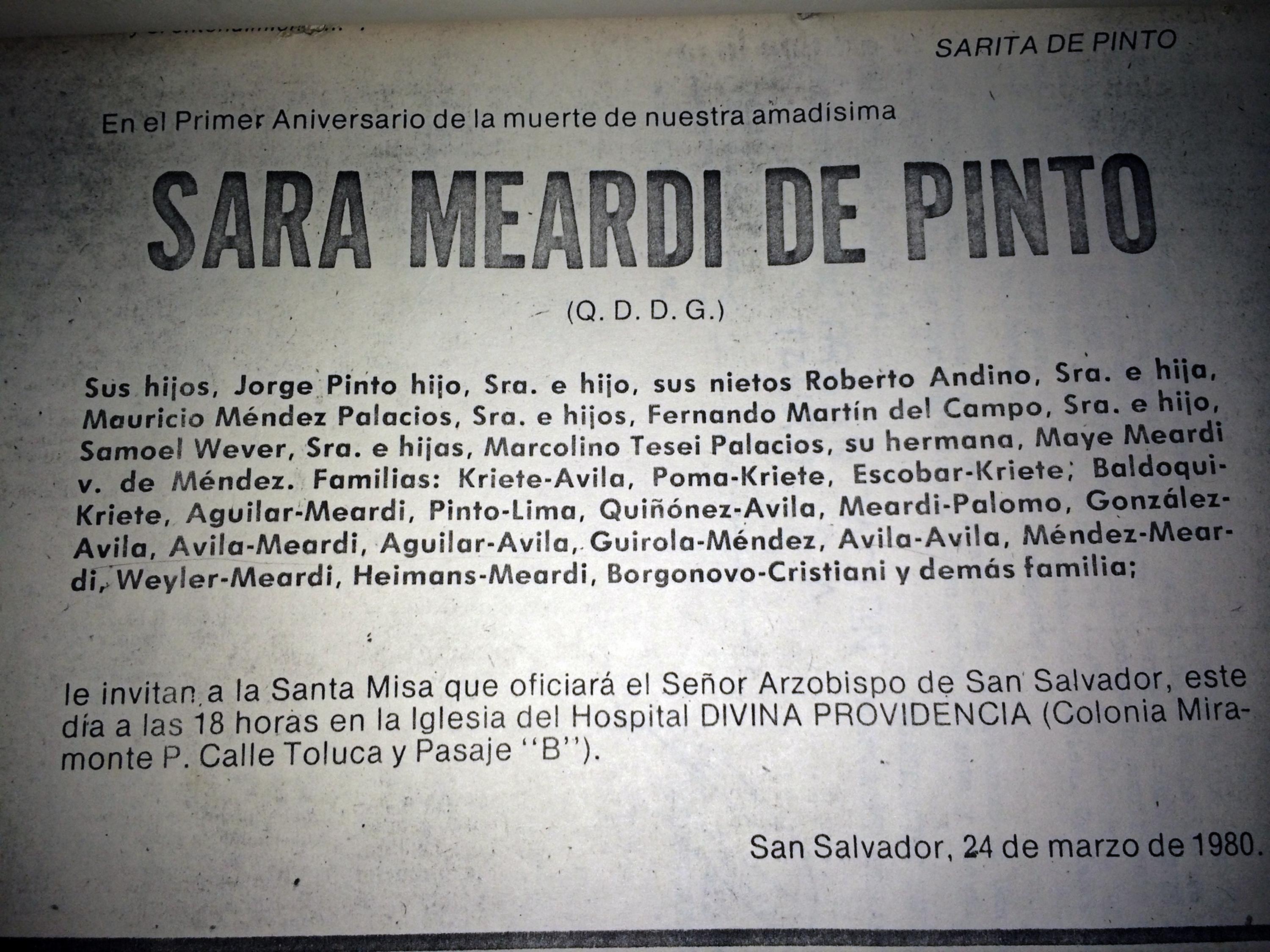 Notice published in La Prensa Gráfica, Monday, March 24, 1980, the day Monsignor Romero was assassinated. Photo: Archivo El Faro.