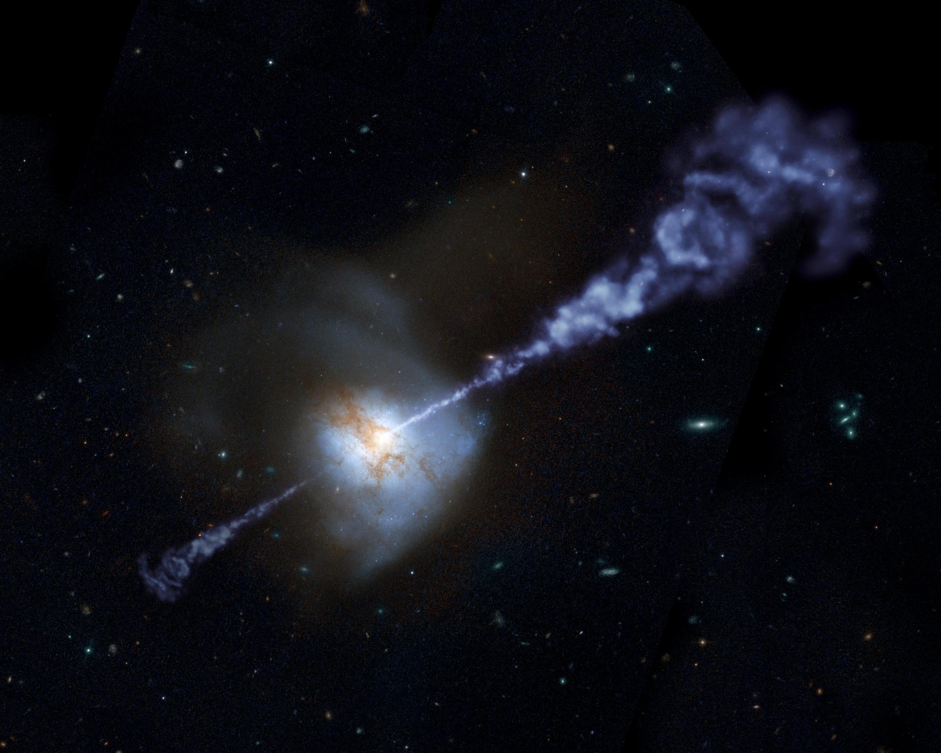 Concepción artística de la galaxia Arp 220 en la constelación de Serpens utilizando la imagen del Telescopio Espacial Hubble y los datos del Hershel Spacer Observatory. Imagen de la NASA/JPL-Caltech.