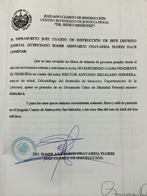 Respuesta judicial al escrito que presentó Regalado Herrera.