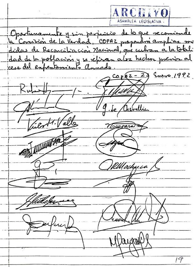 Acuerdo de la Comisión Interpartidaria firmado el 23 de enero de 1992, siguiendo los líneamientos de las últimas reuniones tras los Acuerdos de Paz.