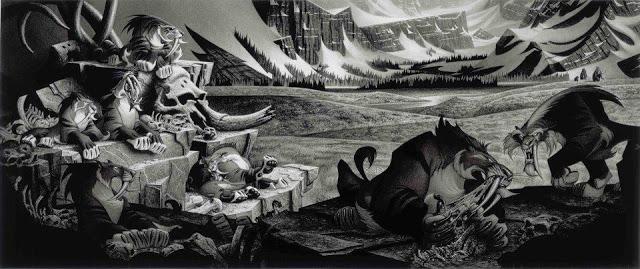 Boceto en carboncillo de Simón Varela para la película La era de Hielo (Ice age).