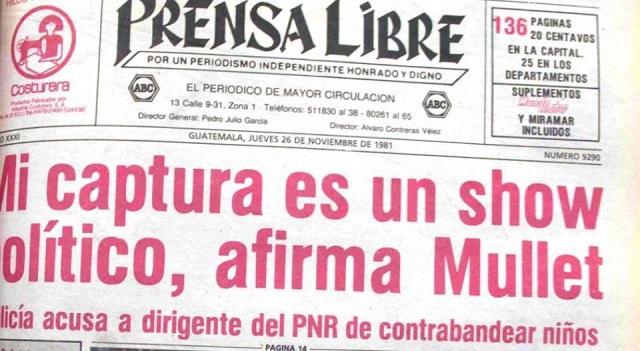 Portada del diario Prensa Libre del 26 de noviembre de 1981.