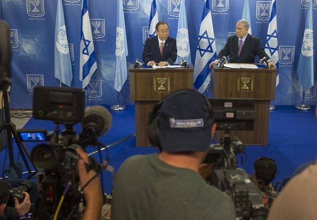 El secretario general de Naciones Unidas, Ban Ki-moon, dio este martes 22 de julio una conferencia de prensa junto al primer ministro de Israel, Benjamin Netanyahu. Foto Eskinder Debebe (ONU).