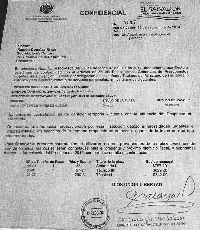 Imagen del documento que informa al secretarioo de cultura Ramón Rivas los detalles de la aprobación de la nueva plaza de directora para Eunice Payés.