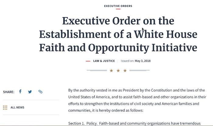 En mayo del año pasado, Donald Trump firmó una orden ejecutiva en la que oficializó la creación de la Oficina de la Fe y de la Oportunidad.