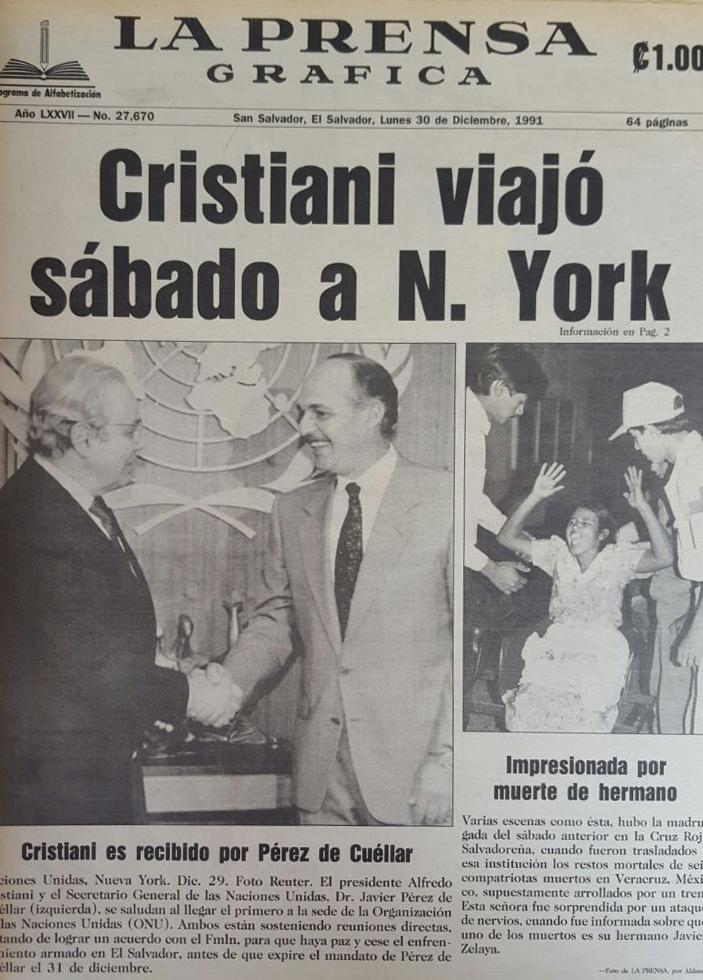 El 30 de diciembre de 1991, La Prensa Gráfica destacó en su portada un artículo que titularon 