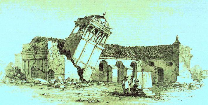  Catedral de San Salvador en ruinas (hoy en predio de la iglesia El Rosario), luego del terremoto de 1873. Grabado publicado en Londres en 1876, por 