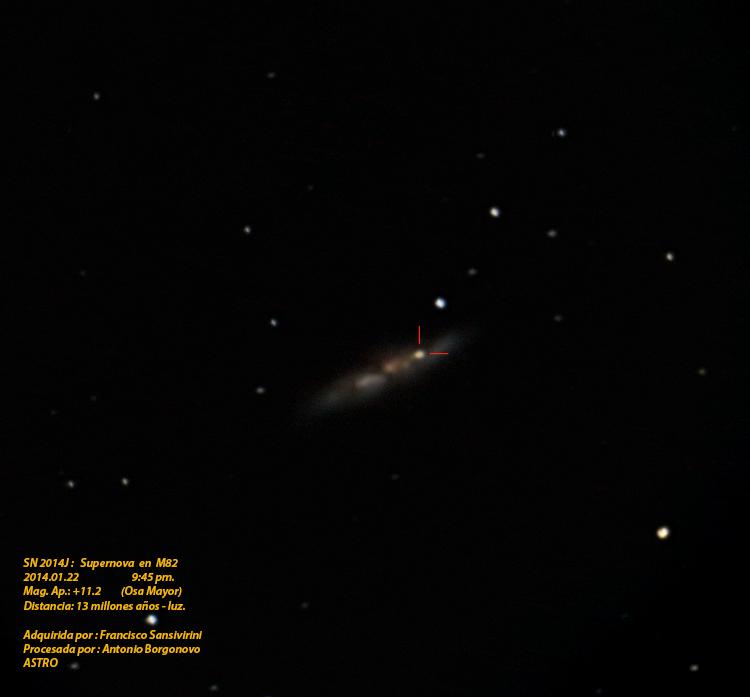 Supernova en una galaxia lejana. Imagen cortesía de Asociación Salvadoreña de Astronomía.
