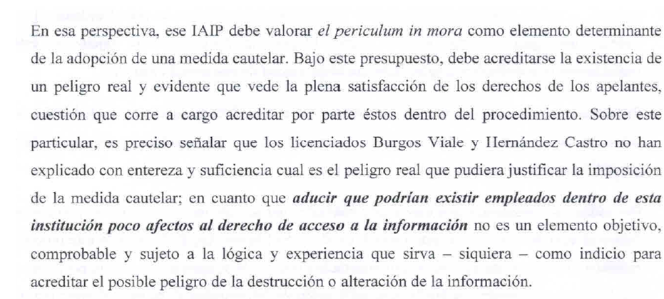 Escrito presentado por el apoderado legal de Sánchez Cerén, Pavel Cruz, ante el IAIP, el 25 de septiembre de 2014, en el que aseguraba que no era necesario resguardar la información ni hacer copias de seguridad, porque nadie en Presidencia iba a extraviar la información.