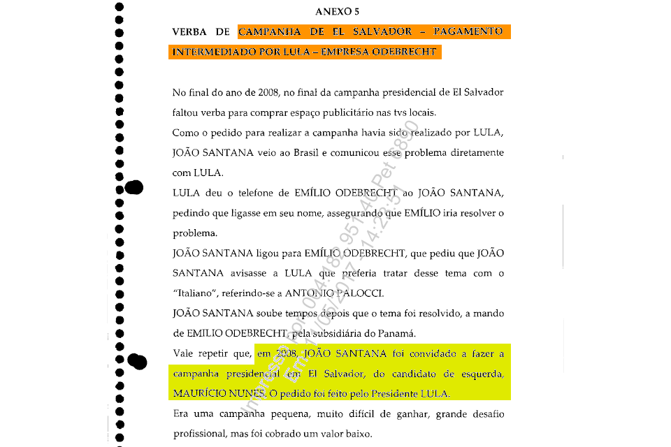 La confesión de Joao Santana vincula directamente a Lula como intermediario en el pago de Odebrecht a la campaña de Mauricio Funes.