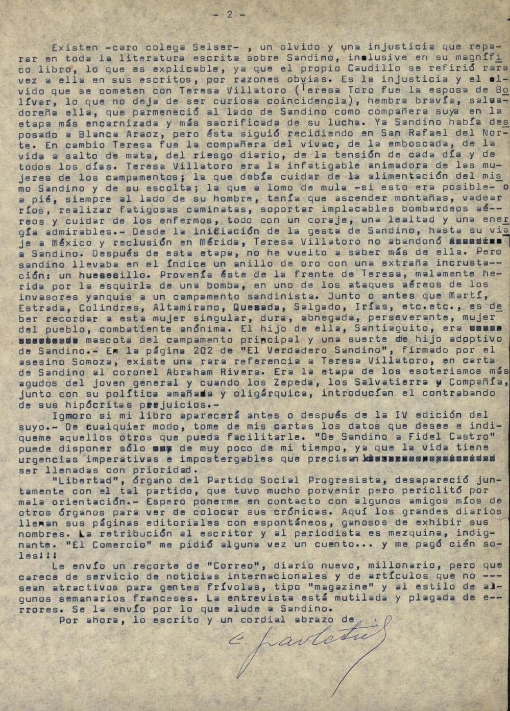 Segunda página de la carta de Esteban Pavletich a Gregorio Selser, 5 de agosto de 1963. Caja 3, B AC151, Documentos Personales de Gregorio Selser, Centro Académico de la Memoria de Nuestra América, Universidad Autónoma de la Ciudad de México, México, D.F.